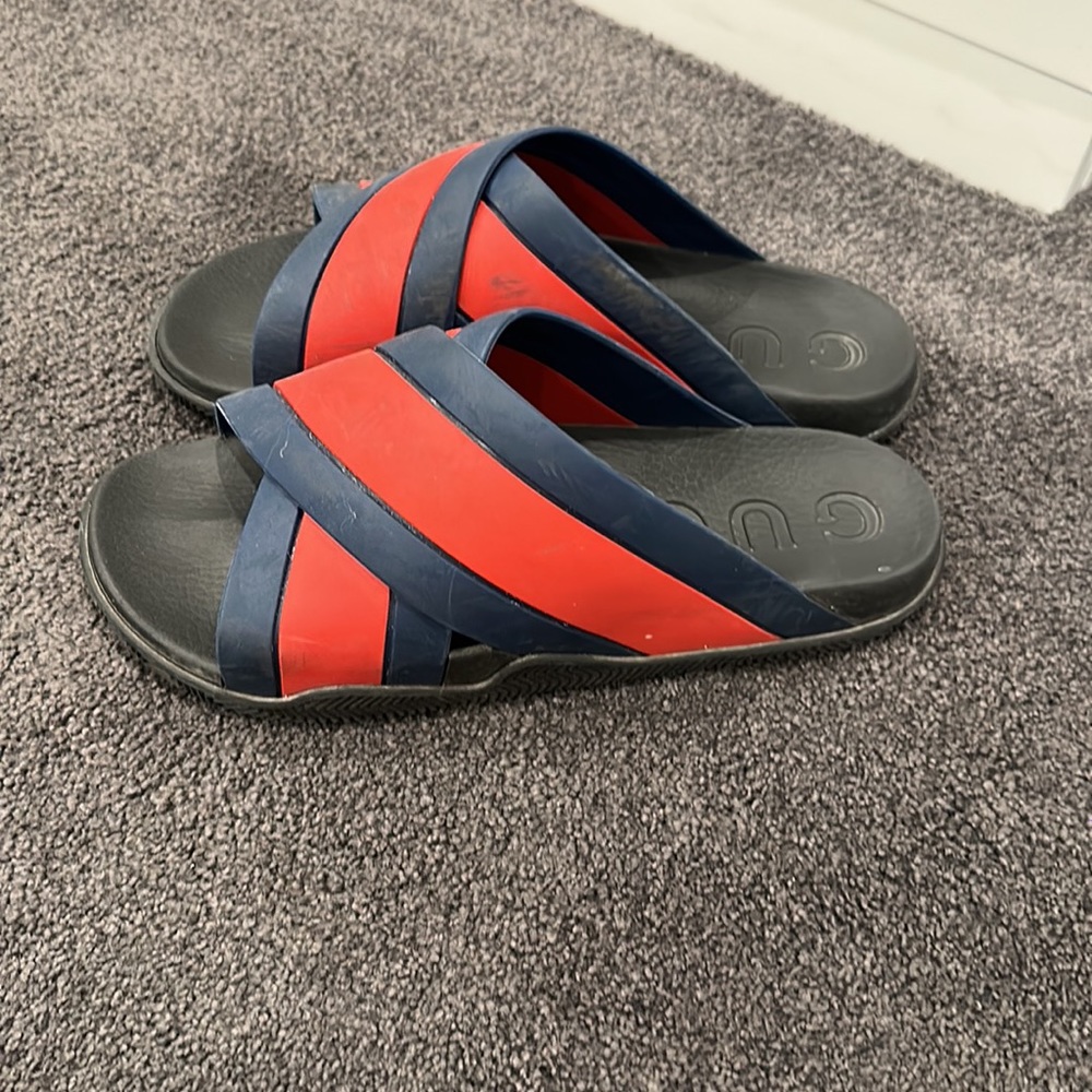 Men's Red and Blue Gucci Slide Sandals - Picture 4 of 4